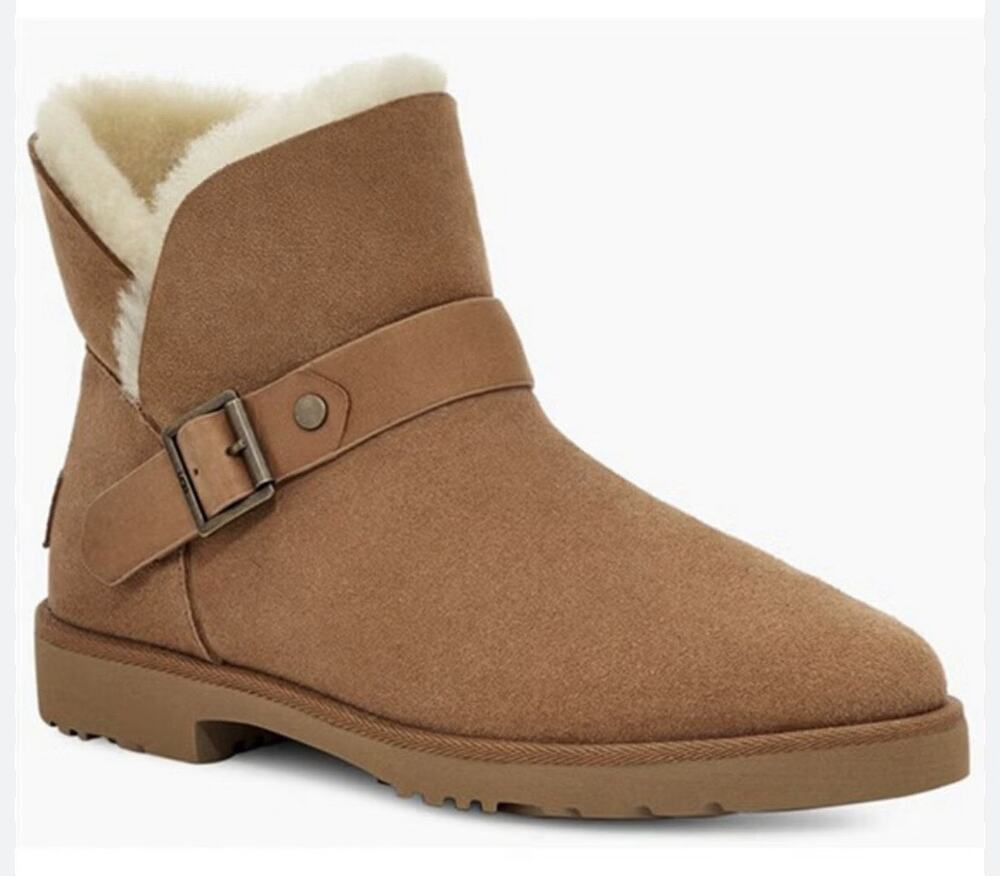 UGG Romely Short Buckle Boots •Women 9• Ankle Chestnut Tan Shoes 1132993 EXC